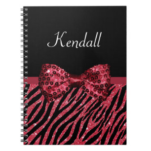 Cuaderno Estilo Zebra Roja Imprimir FAUX Glitz Bow Con Nomb