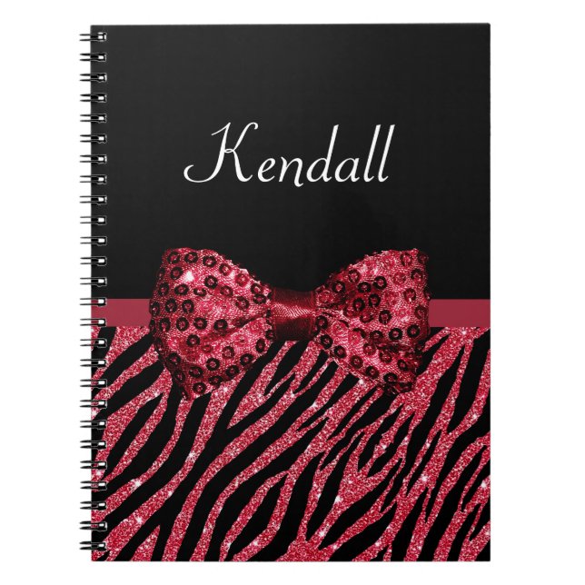 Cuaderno Estilo Zebra Roja Imprimir FAUX Glitz Bow Con Nomb (Frente)