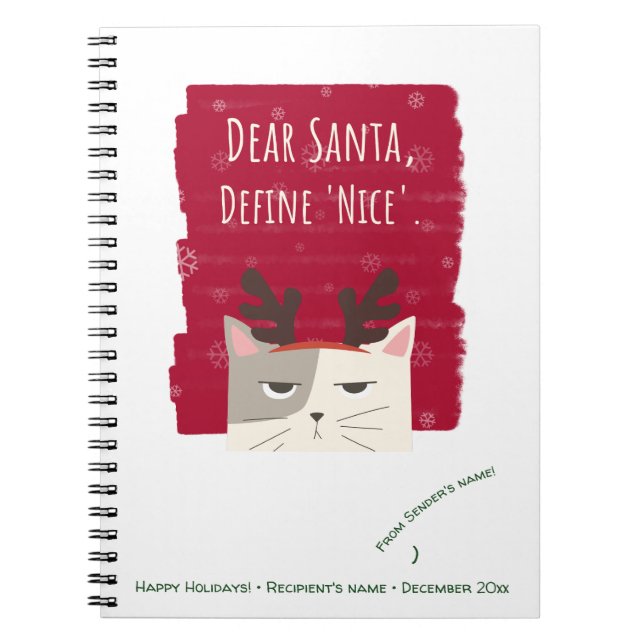 Cuaderno Estimado Santa Define Navidades graciosos (Frente)
