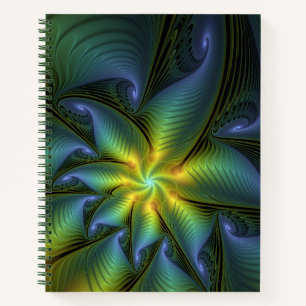 Cuaderno Estrella abstracta, brillante arte azul verde dora