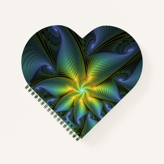 Cuaderno Estrella abstracta, brillante arte azul verde dora (Anverso)