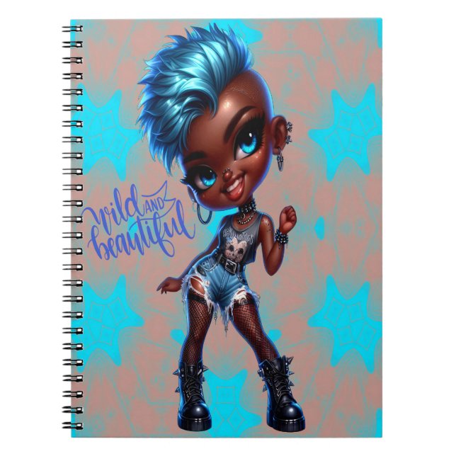 Cuaderno Estrella azul de Punk afro lindo bloc de notas en  (Frente)