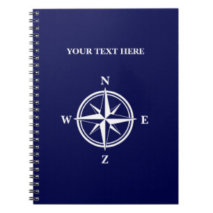 Cuaderno Estrella de brújula de rosa de viento azul y blanc
