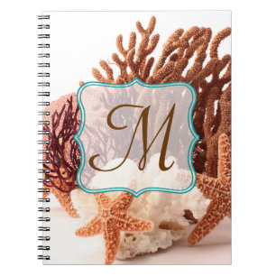 Cuaderno Estrella de coral de playa Fish Monograma Nota ini