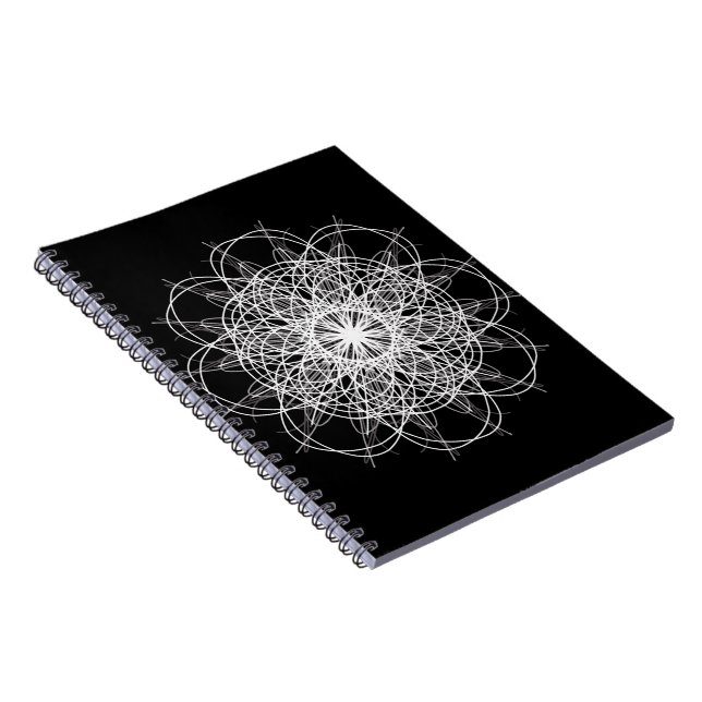 Cuaderno Estrella de flor del Kaleidoscopio Negro y Blanco (Lado Derecho)
