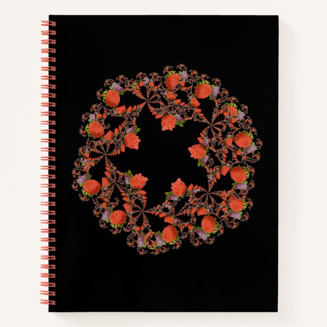 Cuaderno Estrella de flor fractal púrpura negro rojo (Anverso)