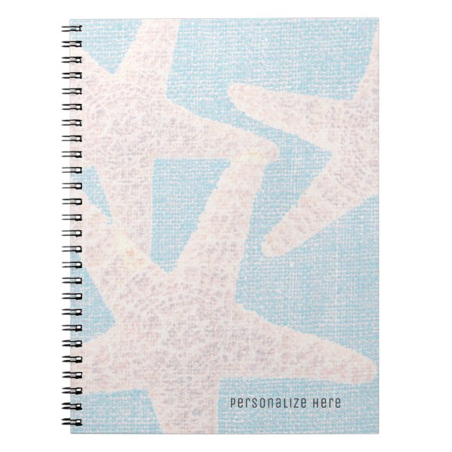 Cuaderno Estrella de mar blanca y arpillera azul personaliz (Frente)