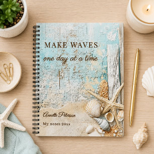 Cuaderno estrella de mar de arena azul de playa motivaciona