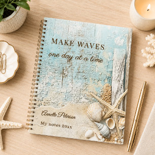 Cuaderno estrella de mar de arena azul de playa motivaciona
