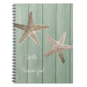 Cuaderno Estrella de mar dorada y madera Elegante playa per