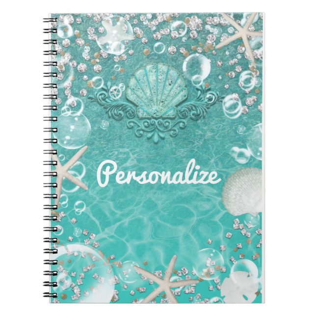 Cuaderno Estrella de mar encantada turquesa y burbujas glam (Frente)