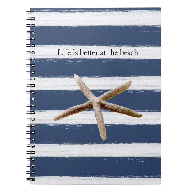 Cuaderno Estrella de Mar Rayas Azul Marino y Blanco (Frente)