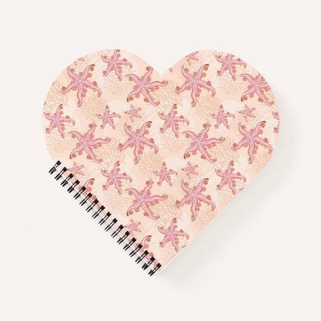 Cuaderno Estrella de mar y coral rosa patrón pastel (Anverso)