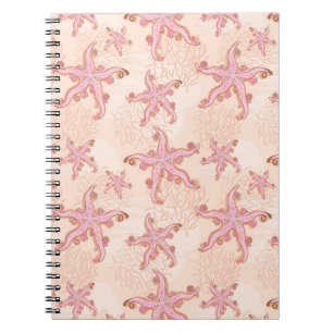 Cuaderno Estrella de mar y coral rosa patrón pastel