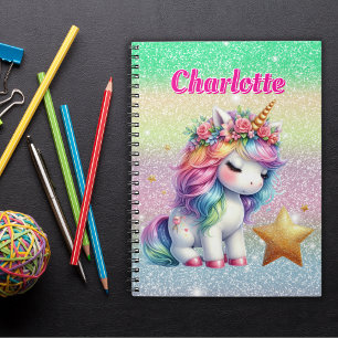 Cuaderno estrella mágica del purpurina unicornio