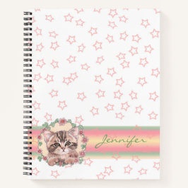 Cuaderno Estrella Monogramada Cute Kitten Floral Rosa