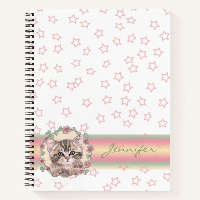 Cuaderno Estrella Monogramada Cute Kitten Floral Rosa (Anverso)