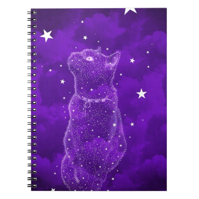 Cuaderno estrellado del gato, púrpura (Frente)