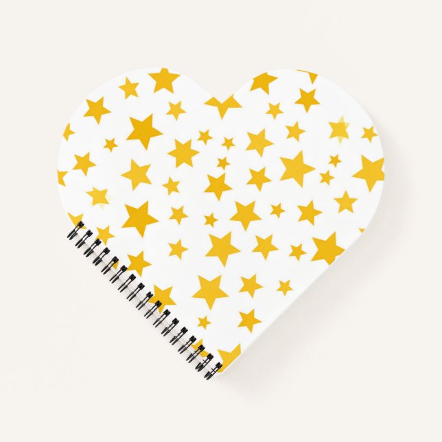 Cuaderno estrellas amarillas sobre fondo blanco (Anverso)