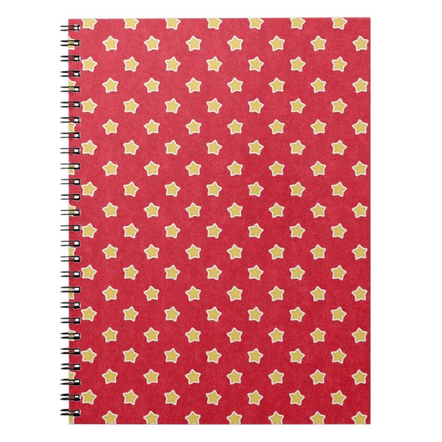 Cuaderno Estrellas amarillas vintage sobre patrón rojo (Frente)