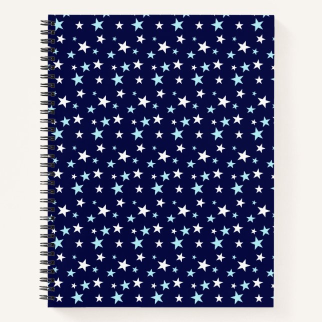 Cuaderno Estrellas azul claro y blancas sobre azul marino (Anverso)