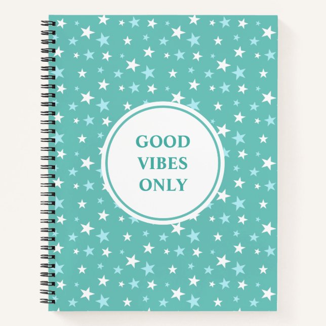 Cuaderno Estrellas azul claro y blancas sobre verde azulado (Anverso)