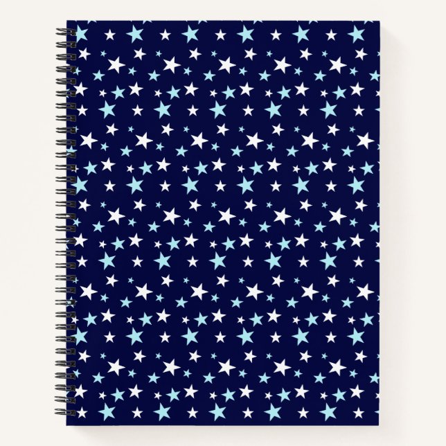 Cuaderno Estrellas azul claro y blanco sobre azul marino (Anverso)