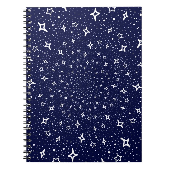 Cuaderno Estrellas blancas espiral fondo azul violeta marin (Frente)