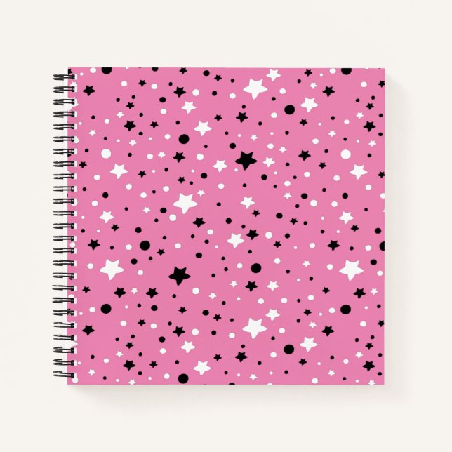 Cuaderno Estrellas blancas y negras sobre rosa (Anverso)