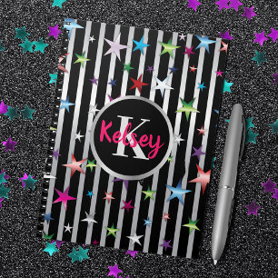 Cuaderno Estrellas brillantes en franjas negro y plateado c