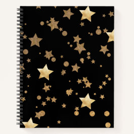 Cuaderno Estrellas celestes de negro y oro y puntos de polk