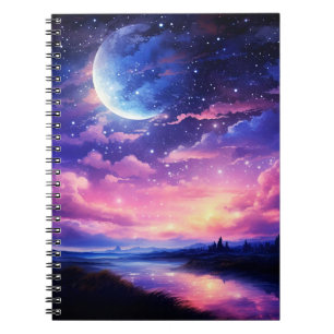 Cuaderno Estrellas celestes llenas de luna nubes mística pú