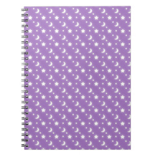 Cuaderno Estrellas Celestes y Lunas sobre Patrón Púrpura