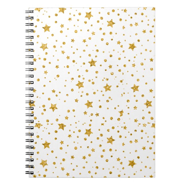 Cuaderno Estrellas Celestiales Blancas y Doradas Modernas (Frente)