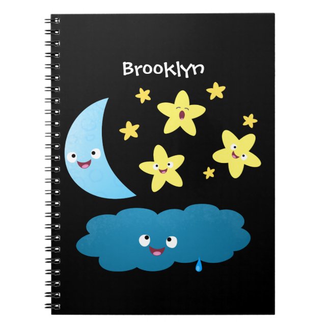 Cuaderno Estrellas de canto, personalizado de luna y nube (Frente)