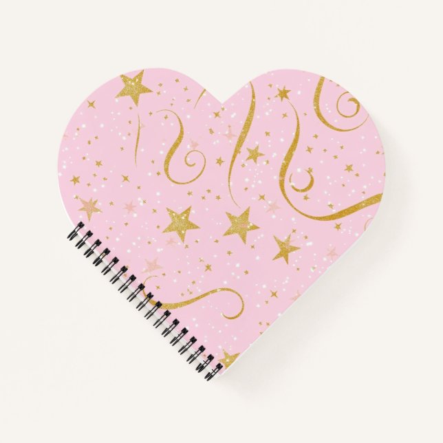 Cuaderno Estrellas de corazón - Estrella rosa y dorada en f (Anverso)