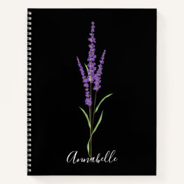 Cuaderno Estrellas de lavanda en negro | Personalizado