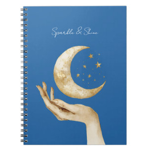 Cuaderno Estrellas de Luna Azul Mano Oro