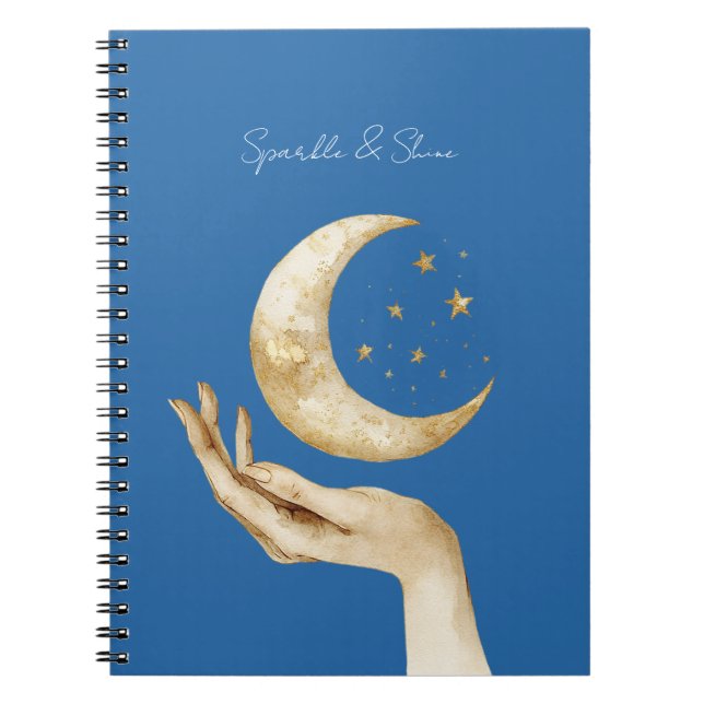 Cuaderno Estrellas de Luna Azul Mano Oro (Frente)
