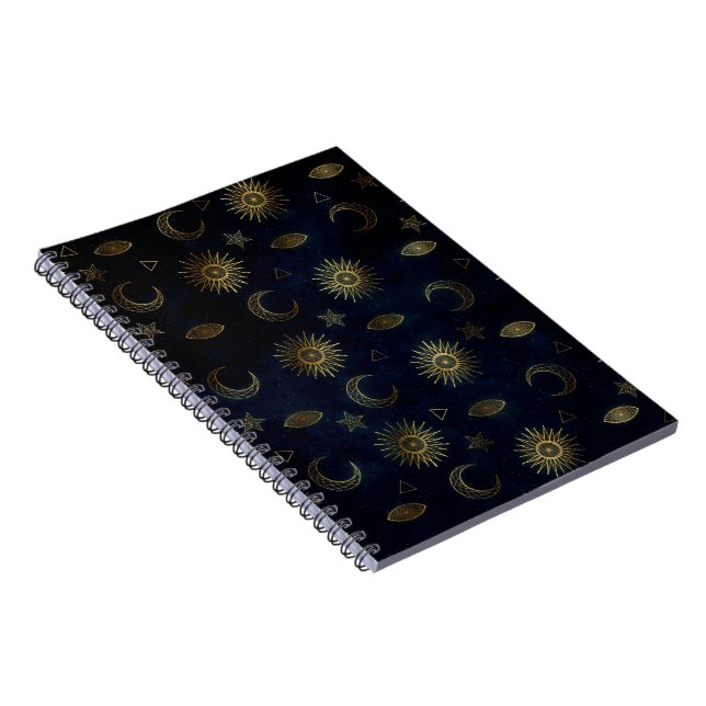 Cuaderno Estrellas de luna de oro azul celestial (Lado Derecho)