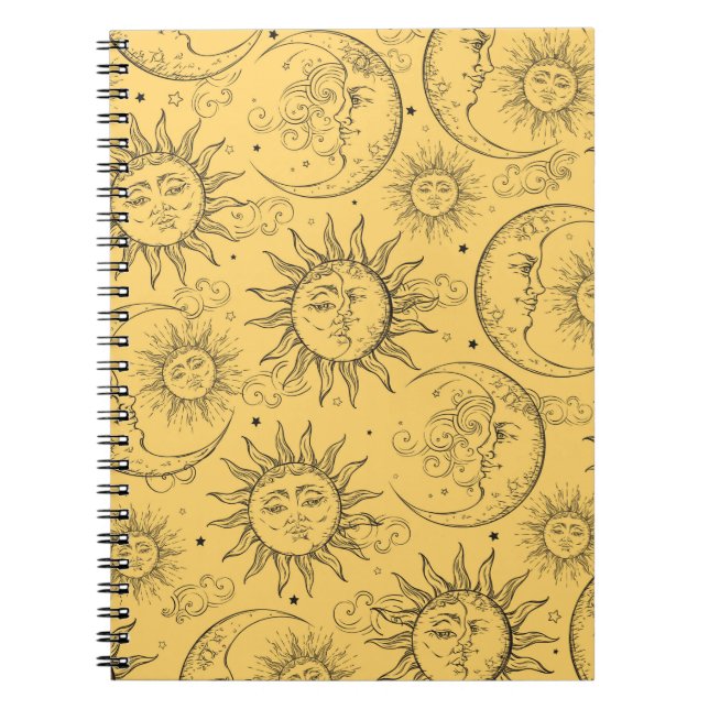 Cuaderno Estrellas de luna de sol celestial amarillo mágico (Frente)