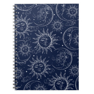 Cuaderno Estrellas de luna de sol celestial azul mágico vin