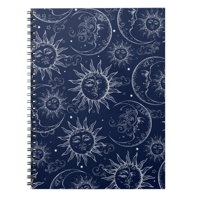 Cuaderno Estrellas de luna de sol celestial azul mágico vin (Frente)