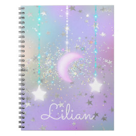 Cuaderno Estrellas de luna nocturna Pastel brillando estrel