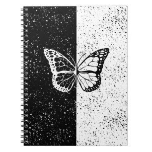 Cuaderno Estrellas de mariposa en blanco y negro patrón de
