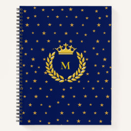 Cuaderno Estrellas de Monograma, Corona, Laurel y Oro en Az