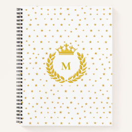 Cuaderno Estrellas de Monograma, Corona, Laurel y Oro en Bl