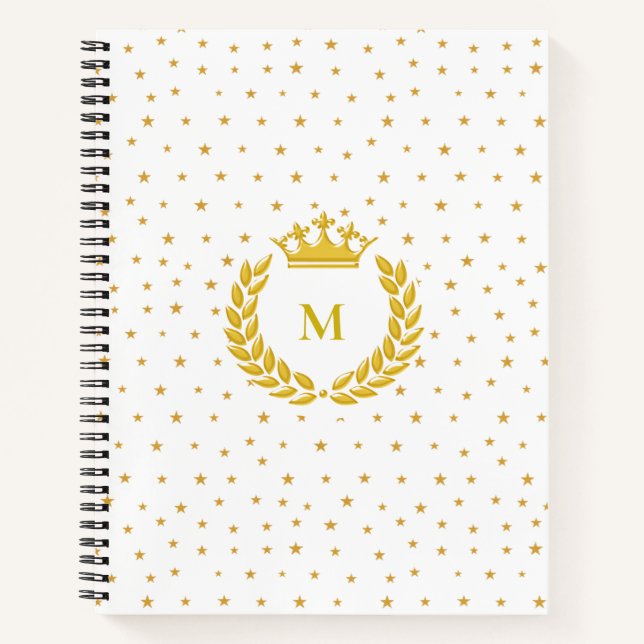 Cuaderno Estrellas de Monograma, Corona, Laurel y Oro en Bl (Anverso)