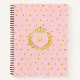 Cuaderno Estrellas de Monograma, Corona, Laurel y Oro en ro