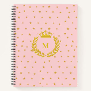 Cuaderno Estrellas de Monograma, Corona, Laurel y Oro en ro